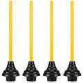 Baderke 4 Pcs Heavy Duty Toilet Plunger with Long Wooden Handle Force Suction Cup 26.38"x5.51" Black Rubber Toilet Plunger Removes Clogs Without Holder for Bathroom Drains Sink