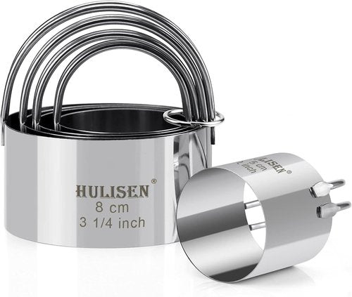 HULISEN Biscuit Cutter Set - 5 Professional Round Cookie Cutters with Handle | Ideal Baking Tools