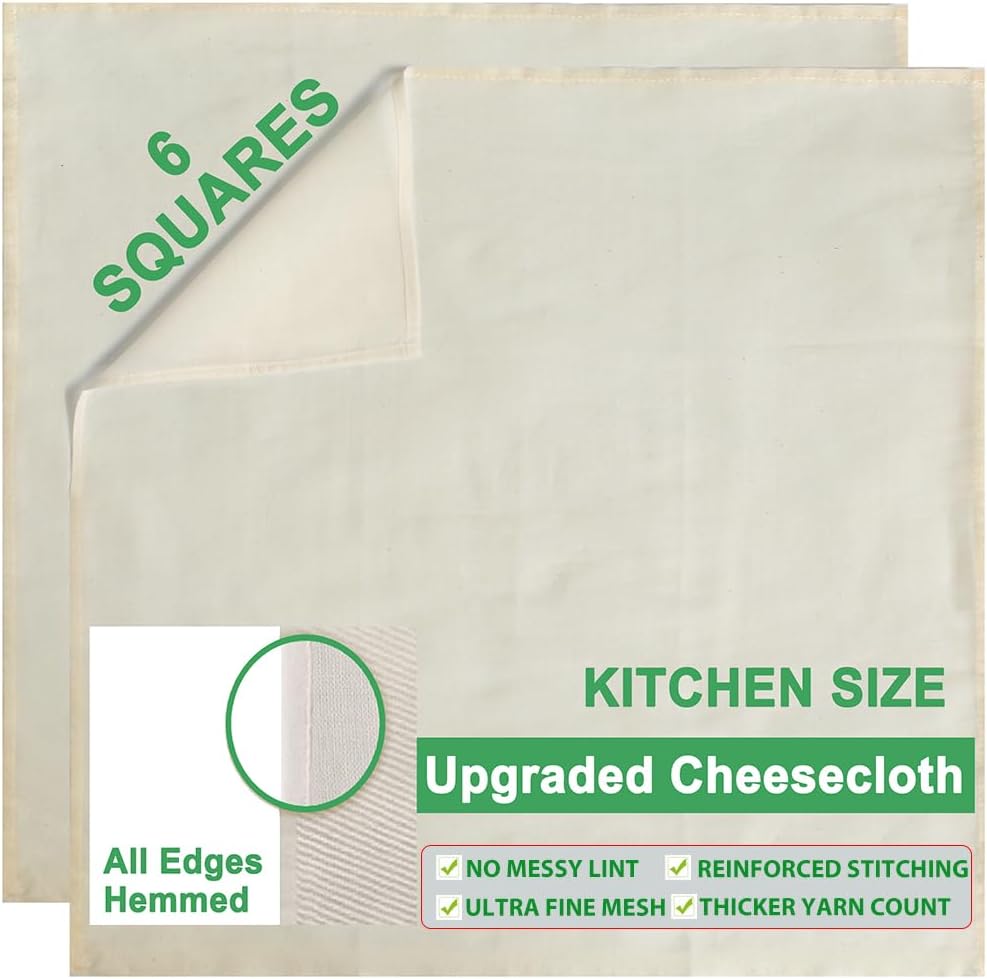 Skiennix Organic Cheese Cloths - Grade 100 Extra Fine Mesh, 20x20 Inch, 6 Pack, 100% Unbleached Cotton