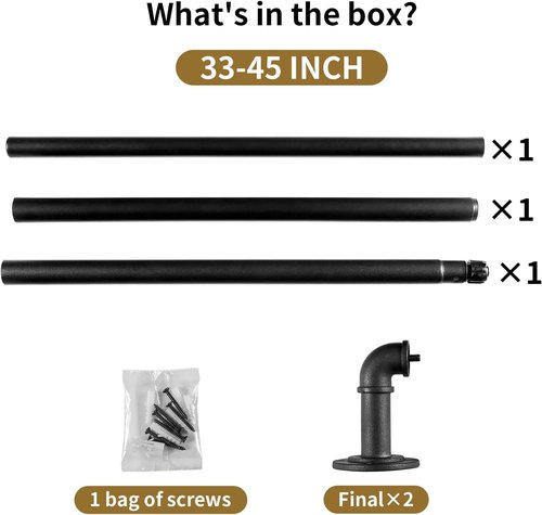Industrial Curtain Rods - Blackout Wrap Around Design | Adjustable 28 to 48 Inches, 7/8 Inch Diameter