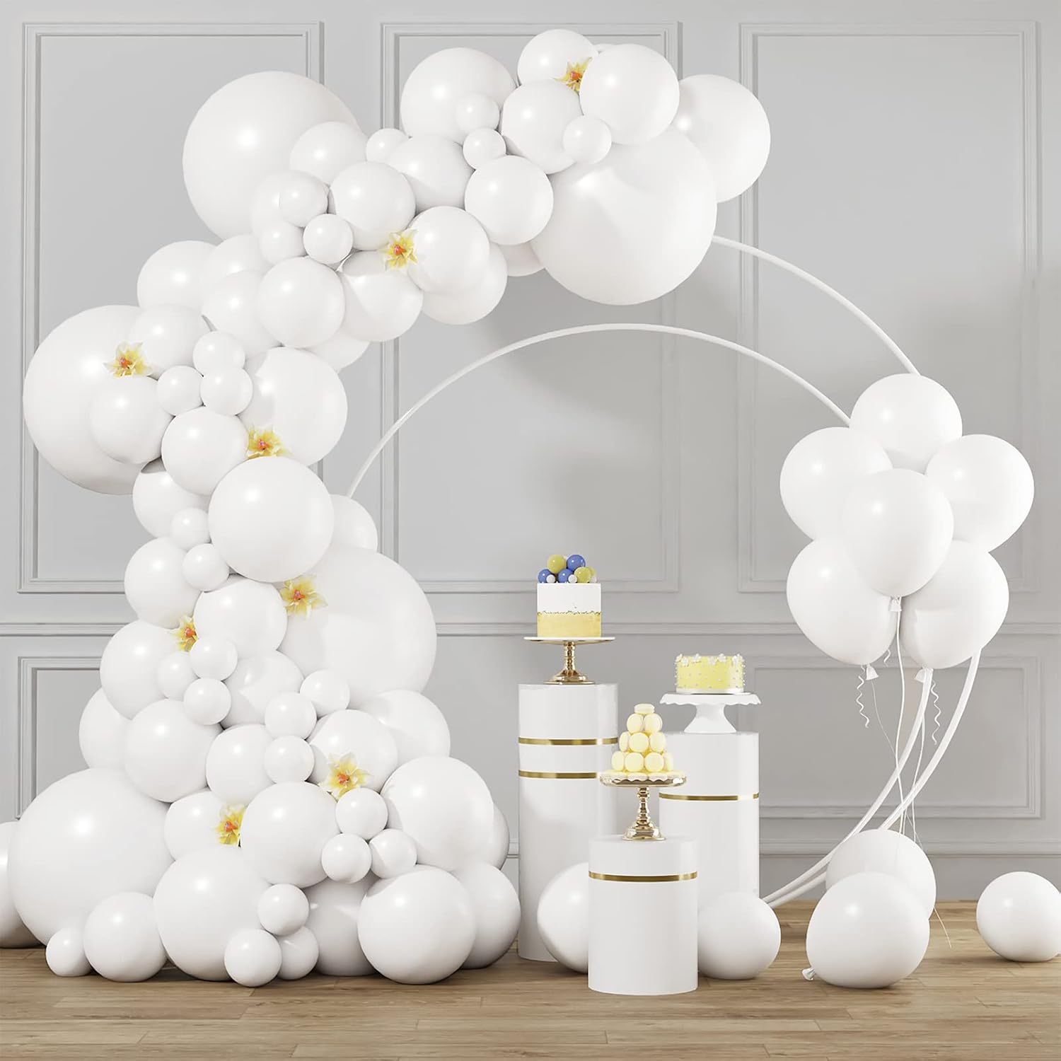 RUBFAC White Balloons - 105 Pcs in 5/10/12/18 Inch Sizes | Perfect for Party Decorations & Events
