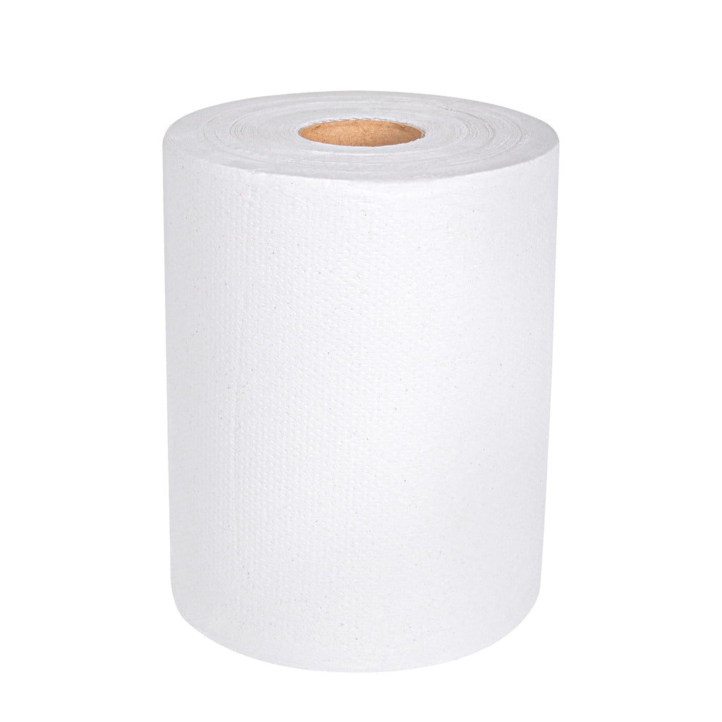 Restaurantware Paper Towel 12 Roll Case 600' 1-Ply White Paper Towel Roll Non-Perforated Absorbent Commercial Universal Core Kitchen Restroom Use