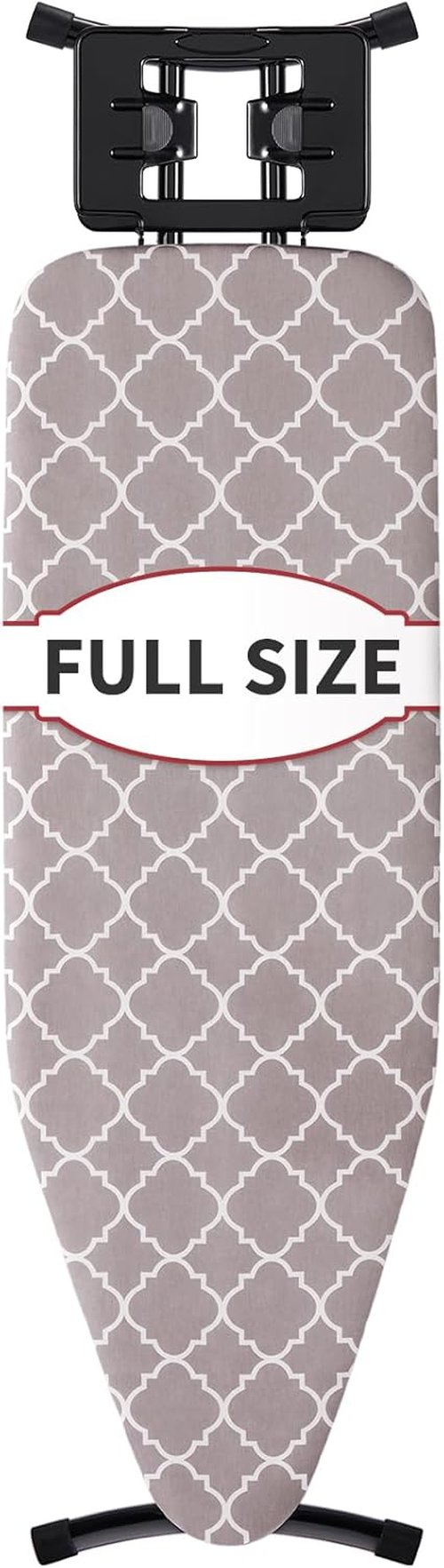 Full Size Ironing Board - 57” L x 15” W | Sturdy & Adjustable with Heat Resistant Cover - Black Gray