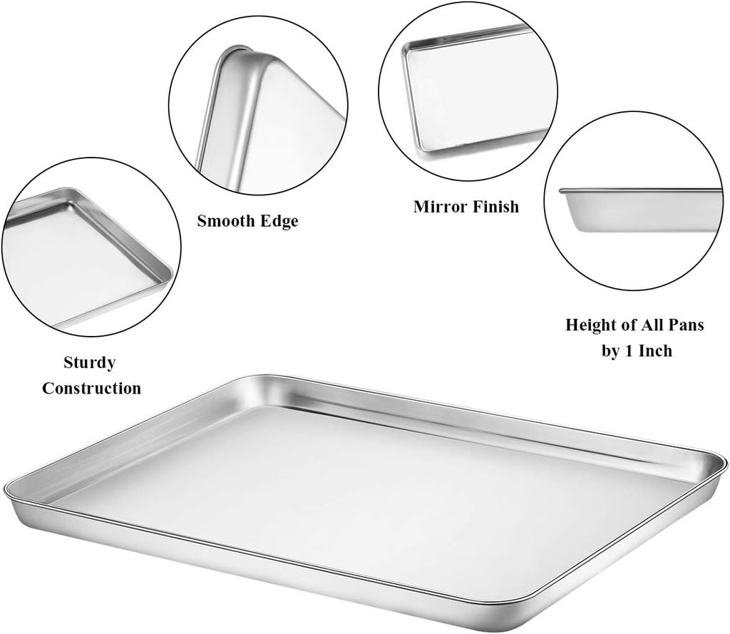 Wildone Baking Sheet Set - Stainless Steel Cookie Pans with Cooling Racks | 18 x 13 Inch, Non-Toxic & Heavy Duty