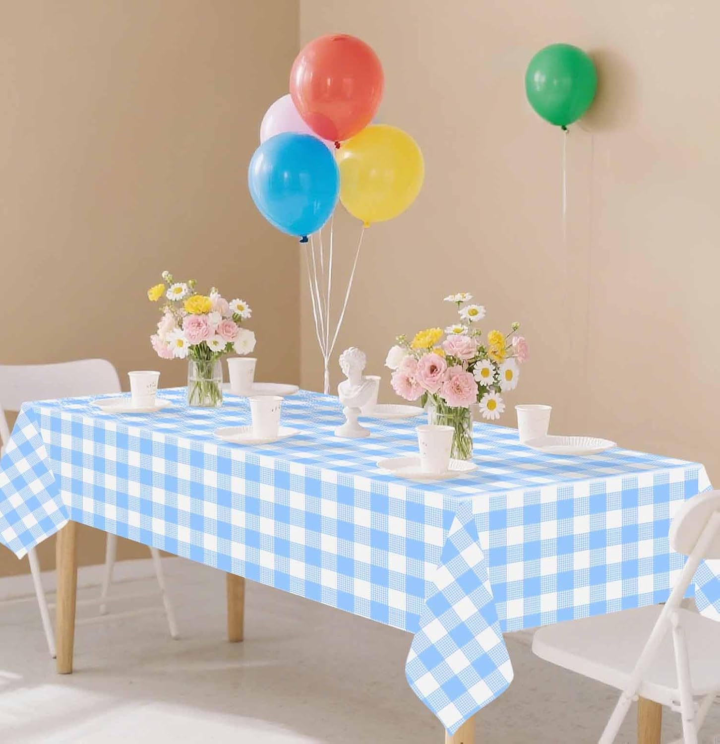 SietDESEO Light Blue Gingham Tablecloth - Disposable Rectangle 54" x 108" for Parties & Events