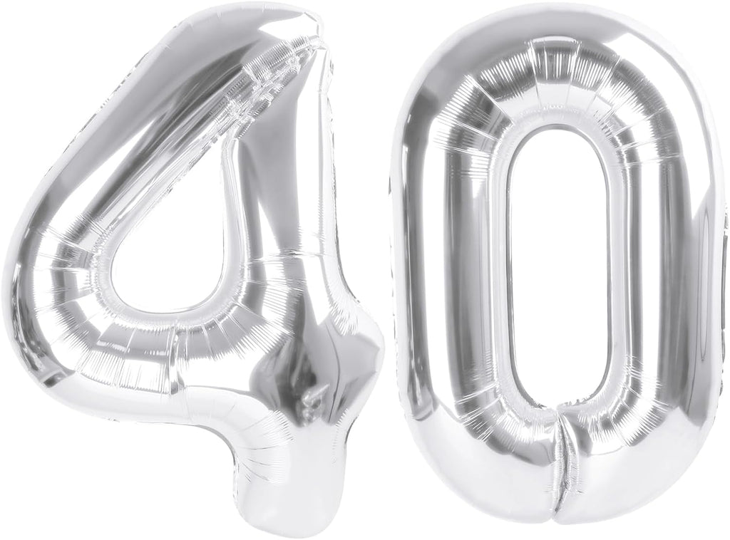 Skiennix 40 Inch Silver Number Balloon - Glamorous 40th Birthday Party Decoration for Men & Women