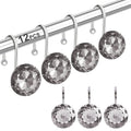 12PCS Shower Curtain Hooks Rings for Bathroom, Stainless Steel Rust Resistant Decorative Rhinestones Shower Curtain Rings Hangers for Shower Curtains, Clothing, Towels, etc. (Grey)