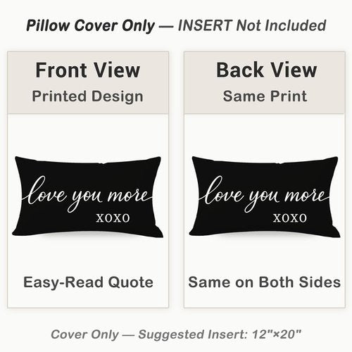 HERHOME Valentines Day Throw Pillow Covers 12x20 Inch, Love You More XOXO Black White Lumbar Decorative Cushion Case for Couples Bedroom, Valentines Day Gifts for Him Her Anniversary Home Decor