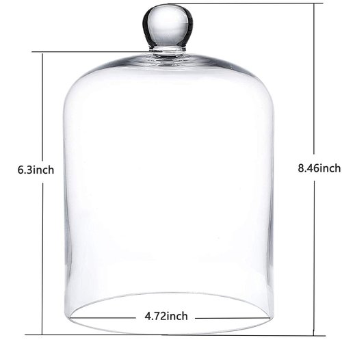 LTLYLGEGE 4.72"X8.46"H Inches Thickened Glass Display Dome Cloche for Candle Cover, Candle Dome with Top Handle, Clear Glass Dome Cloche for Dispaly