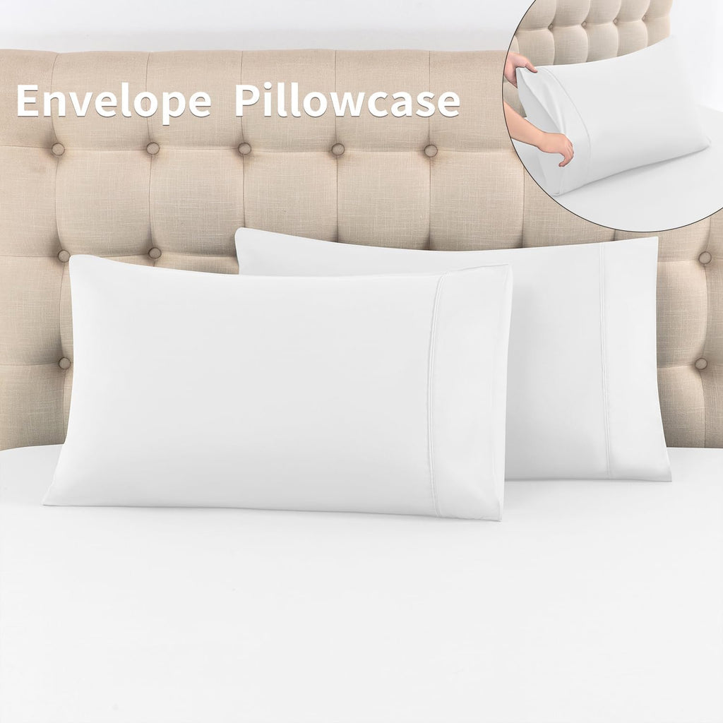 Queen Sheet Set - 4-Piece Soft Microfiber Bed Sheets | Breathable, Deep Pocket, Hotel Luxury, Oeko-Tex Certified - White