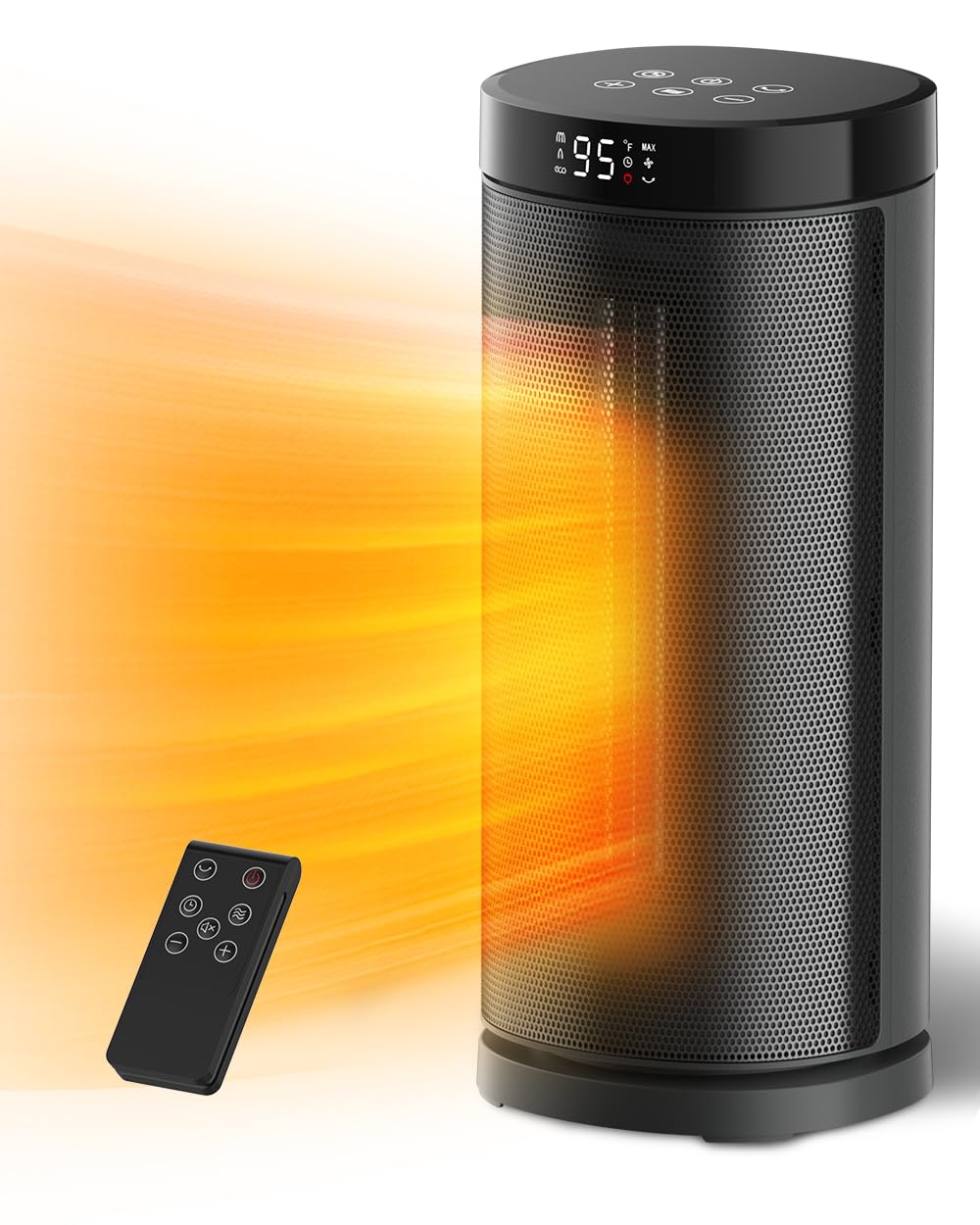 Space Heater for Indoor Use, 1500W Electric & Portable Ceramic Heaters with Thermostat, 4 Modes, 24Hrs Timer, 80°Oscillating Room Heater with Remote, Safe for Office Bedroom Use，15IN