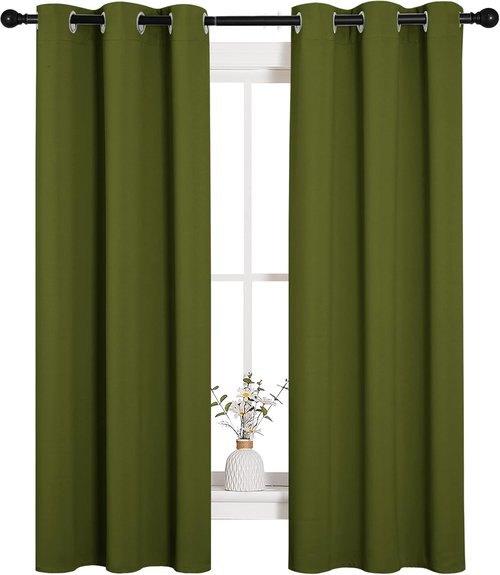 NICETOWN Blackout Kitchen Curtain Panels - Thermal Insulated Grommet Drapes | Olive Green, 34x63 Inches