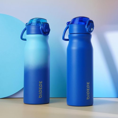 BJPKPK Insulated Water Bottle - 25oz Stainless Steel Flask with Straw & Carry Handle | Sky Color
