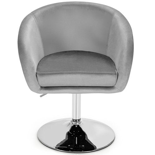 COSTWAY Vanity Chair, Height Adjustable Modern Velvet Makeup Chair with Chrome Frame, Round-Back, Comfortable Swivel Accent Leisure Chair for Living Room, Bedroom (Grey)