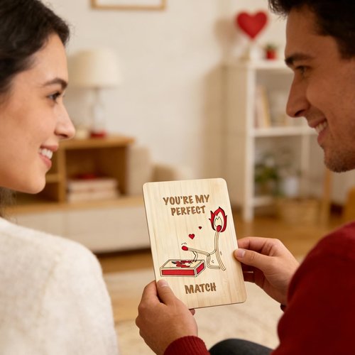 VANSUN Wooden Valentine’s Day Card for Couples, You’re My Perfect Match Wooden Love Card, Engraved Romantic Anniversary Card,Birthday for Boyfriend Girlfriend Husband Wife