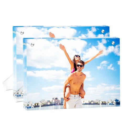 SHZYGQ 2 Pack (8×10) - Acrylic Picture Frames Clear Picture Frames with Stand Magnetic Frame Acrylic Lucite Frameless photo frame Desktop Display