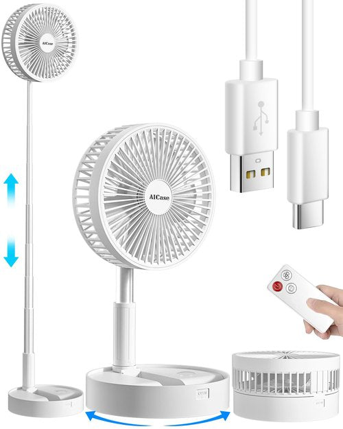 AICase Stand Fan,Folding Portable Telescopic Floor/USB Desk Fan with 7200mAh Rechargeable Battery,4 Speeds Super Quiet Adjustable Height and Head Great for Office Home Outdoor Camping