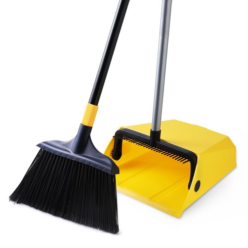 Yocada Commercial Broom and Dustpan Set with Comb Commercial Outdoor Indoor for Courtyard Garage Lobby Mall Market Floor Home Kitchen Room Office Pet Hair Rubbish