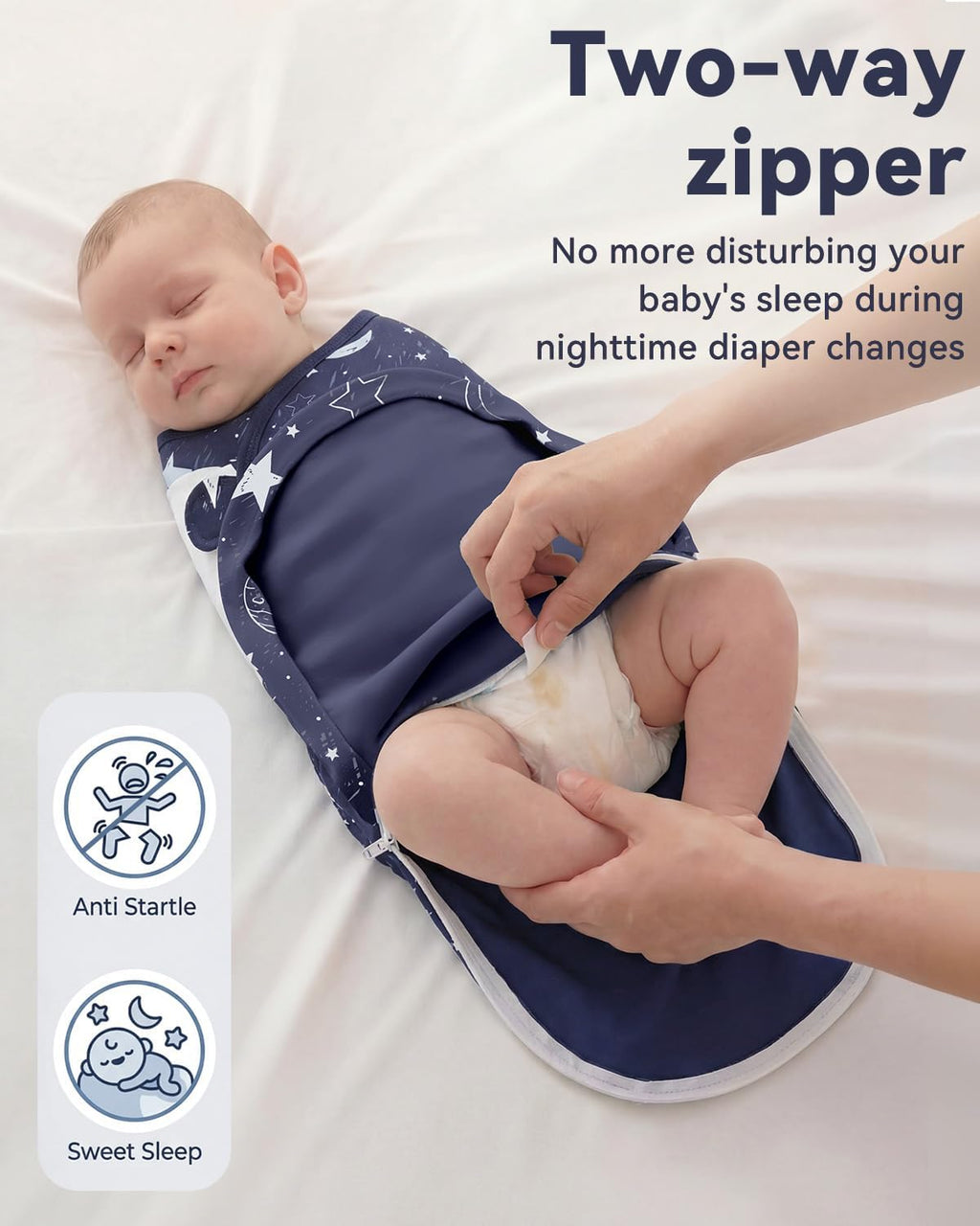Unnivoll Baby Swaddles - 100% Cotton Newborn Swaddle Sack with Zipper | 3 Pack for 0-3 Months, Blue Planet