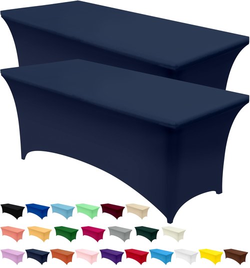 Utopia Kitchen Spandex Tablecloth 2 Pack [6FT, Navy Blue] Tight, Fitted, Washable and Wrinkle Resistant Stretch Table Cloth Rectangle Cover for Trade Show, Weddings & Parties [72Lx30Wx30H Inch]