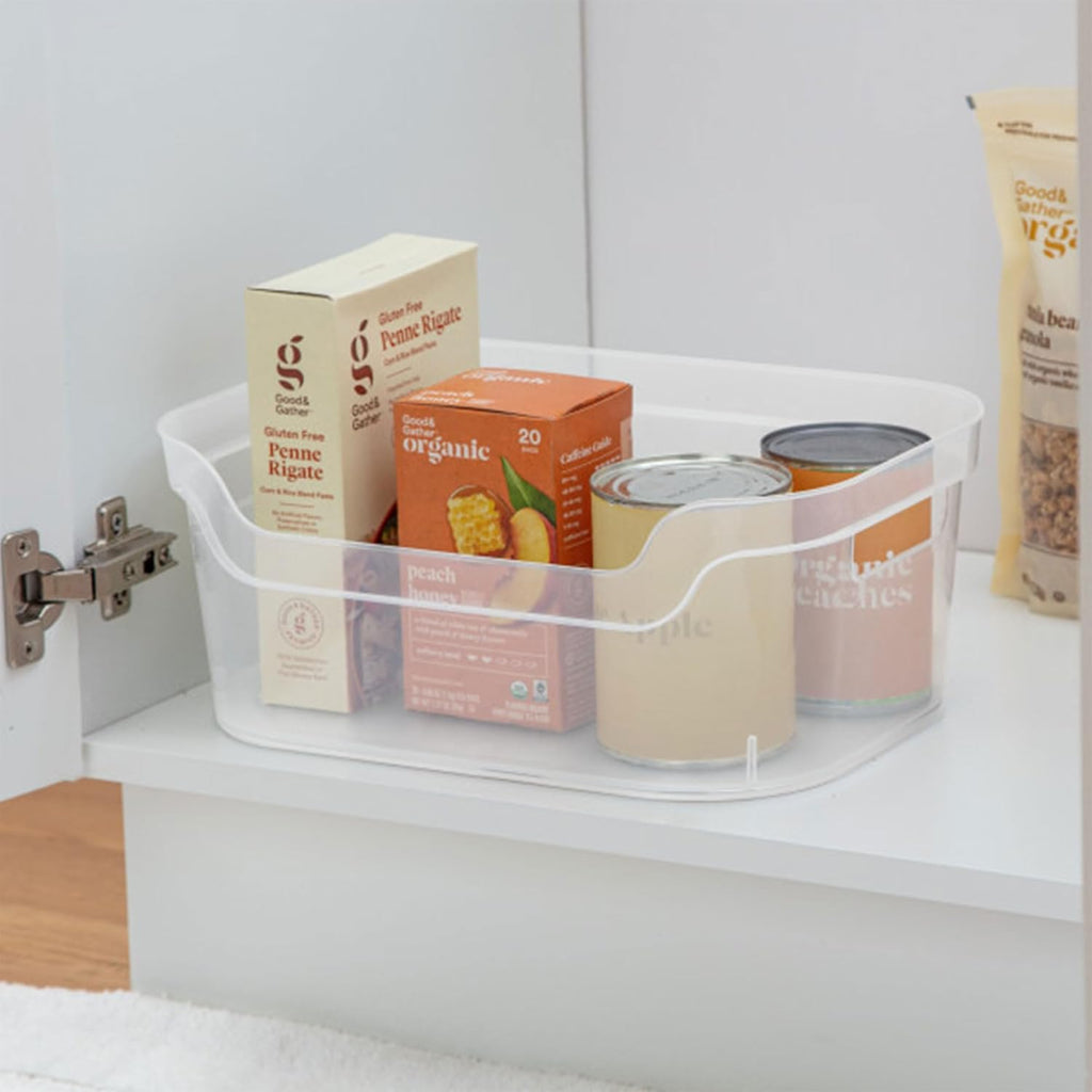 Sterilite Medium Open Scoop Front Storage Bin - Clear with Comfortable Carry Handles | 8 Pack (5.25x9.5x13 In)