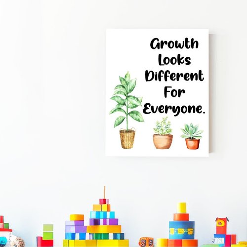 Growth Looks Different for Everyone - Inspirational Quotes Wall Art | Potted Plant Canvas Decor for Therapy & Counseling