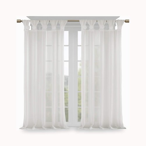 Madison Park - MP40-5644 Rosette Floral Embellished Cuff Tab Top Solid Window Treatments Curtain Panel Drape for Bedroom Living Room and Dorm, 50"X63", White
