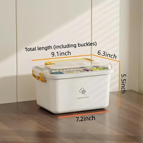 Drllepwoo Plastic Medicine Storage Organizer & First Aid Box, Medicine Box with Handles, Multipurpose Medical Supply Organizer with Removable Tray for Home, Office & Travel（small）