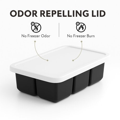 Large Silicone Ice Cube Trays 2 Pack 2 Inch Square Ice Molds with Removable Lid Easy Release BPA Free Big Ice Cube Tray for Whiskey Cocktail Old Fashioned Freezer Safe Stackable Design (Black)