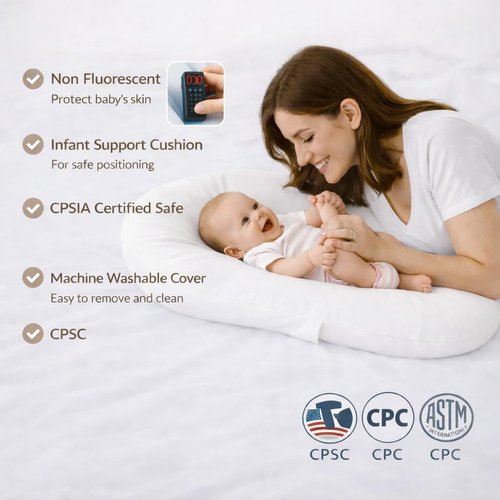 Aila + Aiden Baby Lounger - Organic Cotton Infant Lounger | Adjustable, Portable & Soft - Snuggle Collection (White)