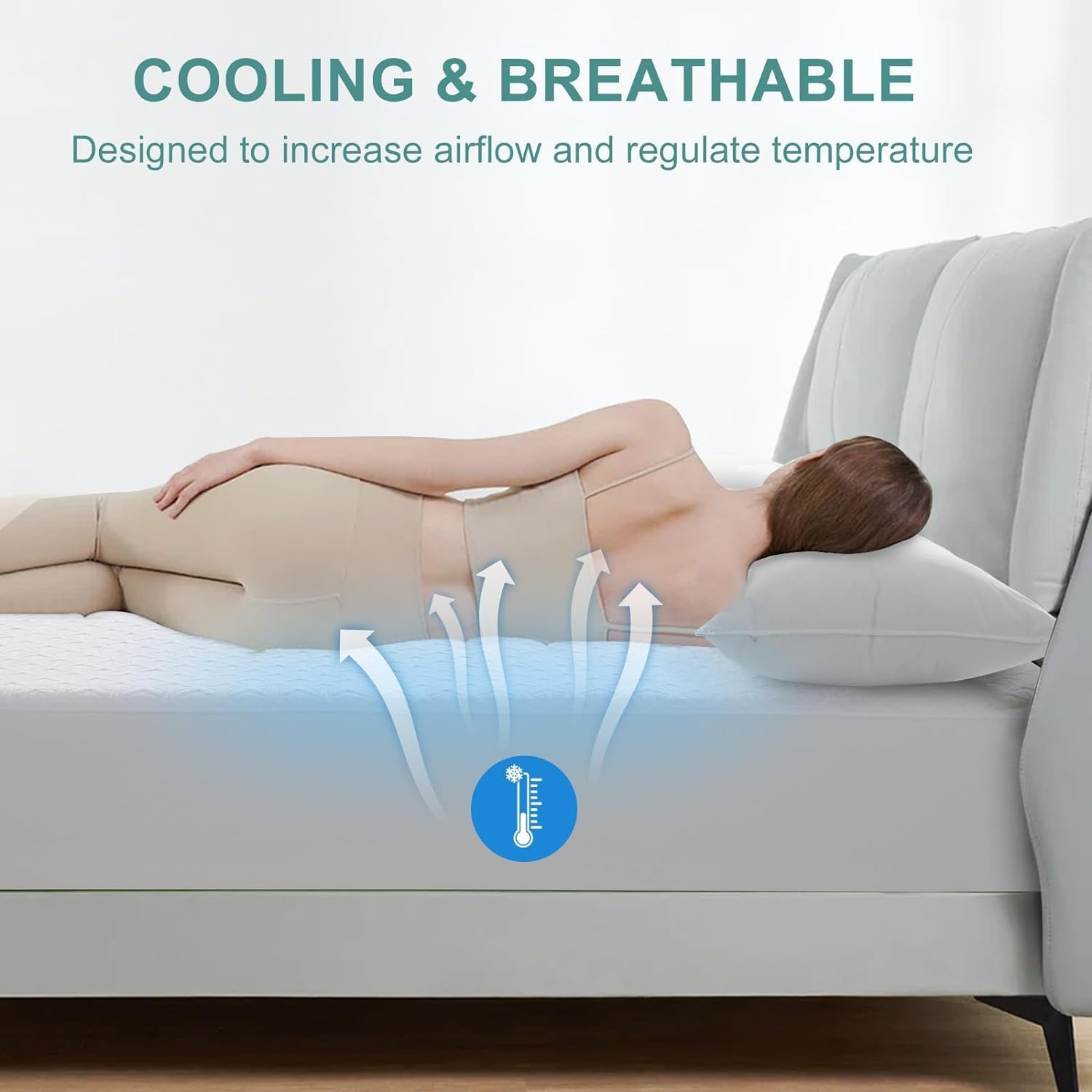 Skiennix Premium Waterproof Mattress Protector - Breathable 4D Air Cooling Queen Size Pad | Noiseless & Vinyl Free (White)