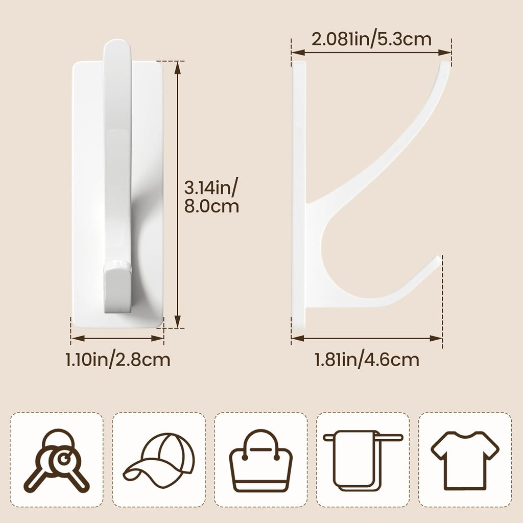 Pickpiff White Self-Adhesive Coat Hooks - 13LB Extra Strong Stainless Steel Wall Hooks | 10 Pack for Towels, Utensils, and More