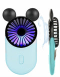 Generic Cute Mouse Personal Mini Fan, Handheld USB Rechargeable Fan with Pretty LED Light, 3 Adjustable Speeds with Portable Holder, for Indoor Or Outdoor Park School, Blue