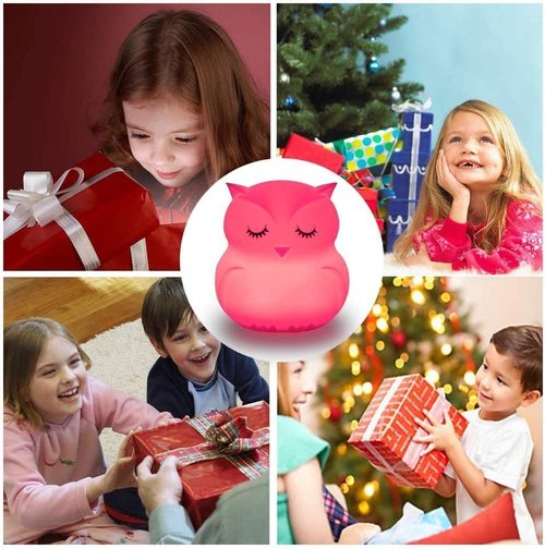 Tekemai Night Light, Bedside Lamp for Children/Kids, Baby Nursery Lamp for Breastfeeding Safe, Break Resistant, Eye Caring, Adjustable Brightness & Color, Touch Control + Remote Control - Medium Owl