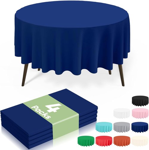 Misaya 84" Round Waterproof Disposable Plastic Tablecloths - 4 Packs of Sturdy, Leakproof Covers for Parties & Picnics | Navy