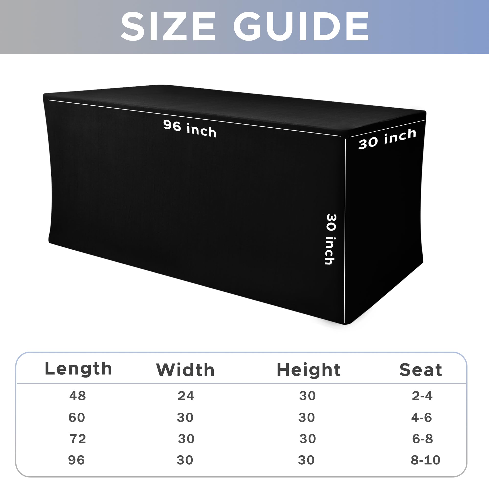 Nasitos Black Fitted Table Covers for 8 Foot Tables - 96 x 30 Inch - 4 Pack Stretch Spandex Rectangle Table Clothes, Fabric Tablecloths for Folding Table, Parties, Trade Show, Birthday