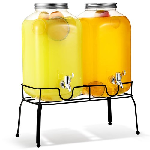 FillTouch 2 Pcs 2 Gallon Plastic Beverage Dispensers with Stand Large Clear Drink Containers for Parties with Spigot Lid for Weddings Countertop Summer Party Bar Picnics Water Ice Tea Lemonade Juice
