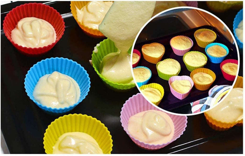 Skiennix Reusable Silicone Cupcake Liners - Non-Stick Baking Cups - Set of 12 Kitchen Accessories