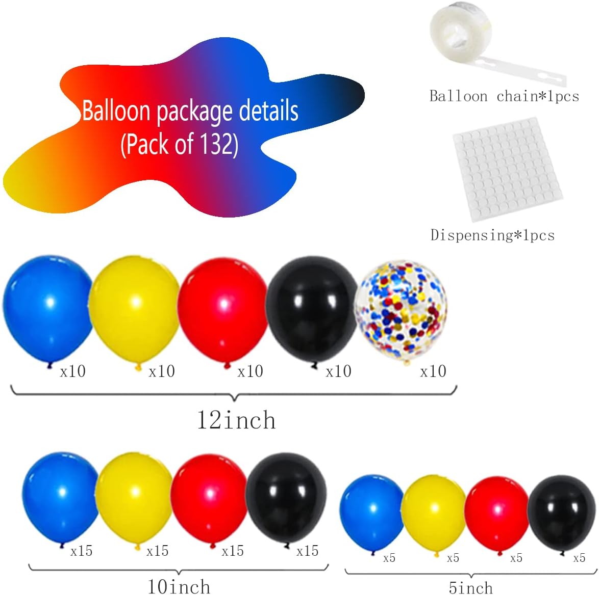 Skiennix Balloon Garland Arch Kit - 132PCS Red, Black & Royal Blue Latex Balloons for Birthday & Graduation Decor