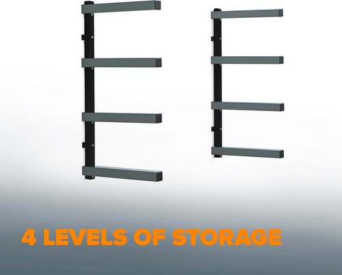 Bora 4-Level Lumber Storage Rack - Space-Saving Metal Shelf for Wood, Pipes & Building Materials | PBR-004B Black Gray