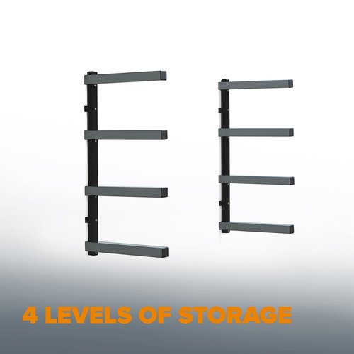 Bora 4-Level Lumber Storage Rack Wood and Garage Organization Space-Saving Metal Shelf for Pipes, Boards, Plywood, and Building Materials - PBR-004B Black Gray