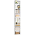 FOTOSOK White Bookshelf 8-Tier Narrow Bookshelf, 11.6 X 9.3 X 70.9 Tall CD DVD Media Tower Rack with 4 Adjustable Shelves, Tall Narrow Bookcase Slim Display Bookshelf with Cube Storage for Home Office
