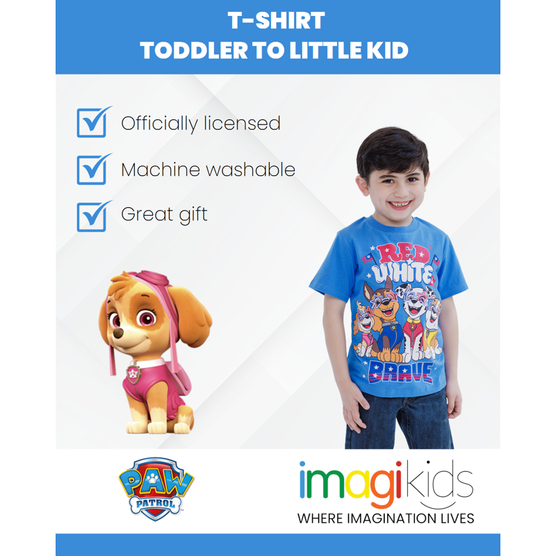 Toddler Boys Paw Patrol 4th of July T-Shirt with Skye Chase Marshall in Red White & Brave - Variation of THIS listing