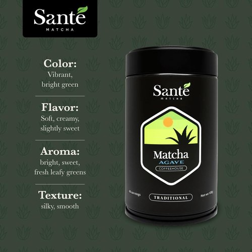 Santé Matcha + Agave – Ceremonial Grade Japanese Matcha with Organic Agave – First Harvest from Aichi Prefecture – 1LB for Lattes, Iced or Hot