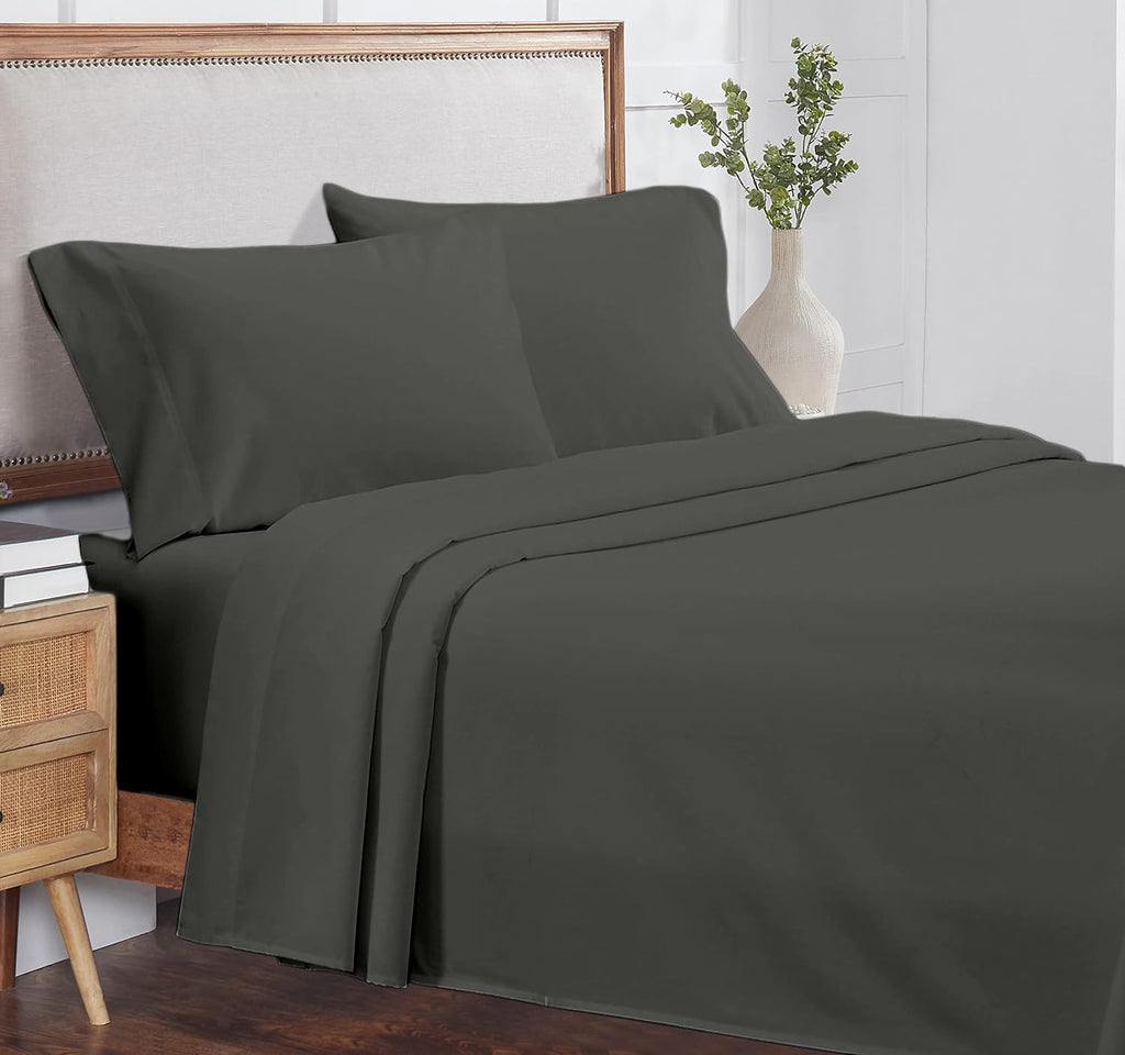 Saferay Green 4Pc King Size Sheet Set, 100% Organic Cotton, 800 Thread Count Sheets, Soft & Breathable Sheet Set, Luxury 8-12" Deep Pocket Sheet, Hotel Quality Bed Sheets - Dark Gray