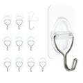 BaGushan Adhesive Wall Hooks No Damage, Stick On Hooks for Hanging 10 Pack - Transparent Stainless Steel 5KG Heavy Duty, Waterproof Removable (3.5x5.3cm) Kitchen Bathroom Office, Ganchos para Pared