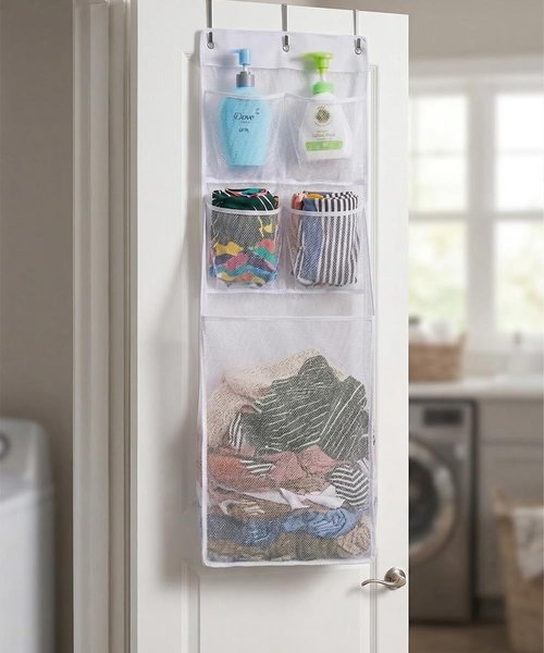 ALYER Multi-Scene Suitable Hanging Mesh Laundry Basket,Behind The Door Storage Organizer for Laundry,RV,Dorm,Bathroom,Bedroom,Pantry, Nursery,Kitchen,White