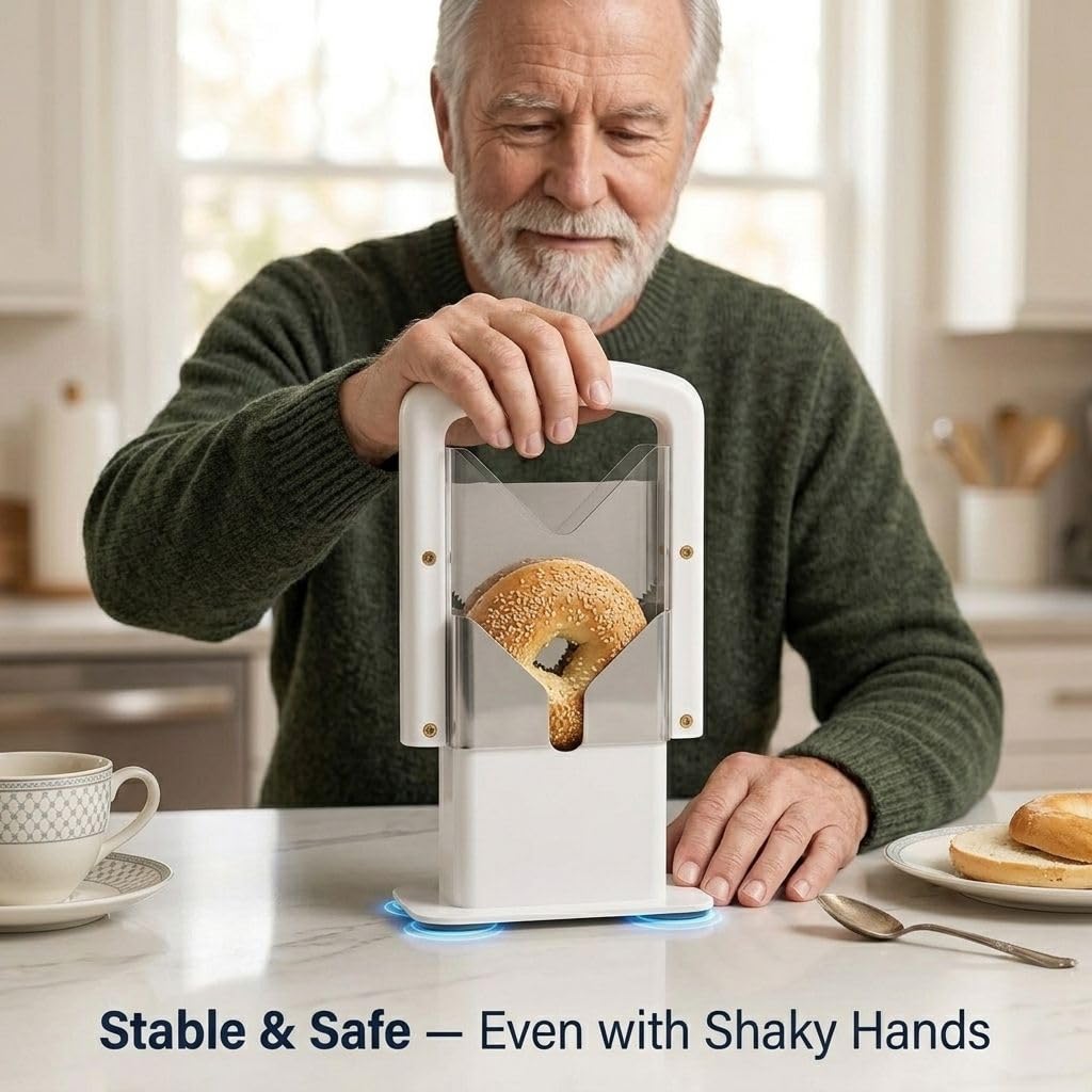 Adaptive Bagel Slicer for Seniors & Limited Mobility – Easy Grip Safety Cutter for Steady Hands – One-Handed Kitchen Aid for Tremors & Weak Grip