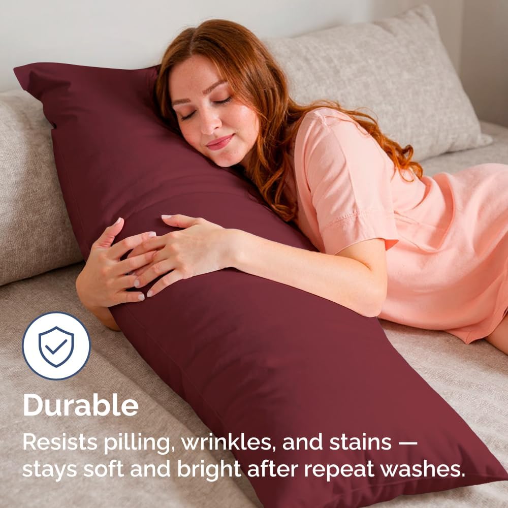 Skiennix Body Pillowcases Set of 4 | Soft 20x54 Long Pillow Covers for Comfortable Sleep - Burgundy