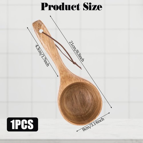 Giantree Wooden Kitchen Scoop, Wooden Bath Salt Ladle Rice Spoon Multipurpose 8.3 Inch Large Capacity Wooden Ladle Sauna Water Scoop for Cooking Stirring, Bath Salt, Canisters Flour